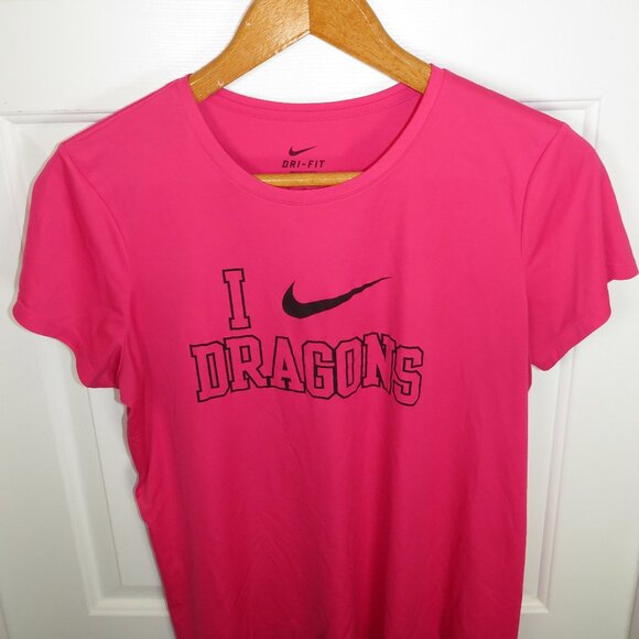 Nike Dri-Fit Womens S/S Tiffin University Dragons Hot Pink Tee XL - Picture 1 of 3